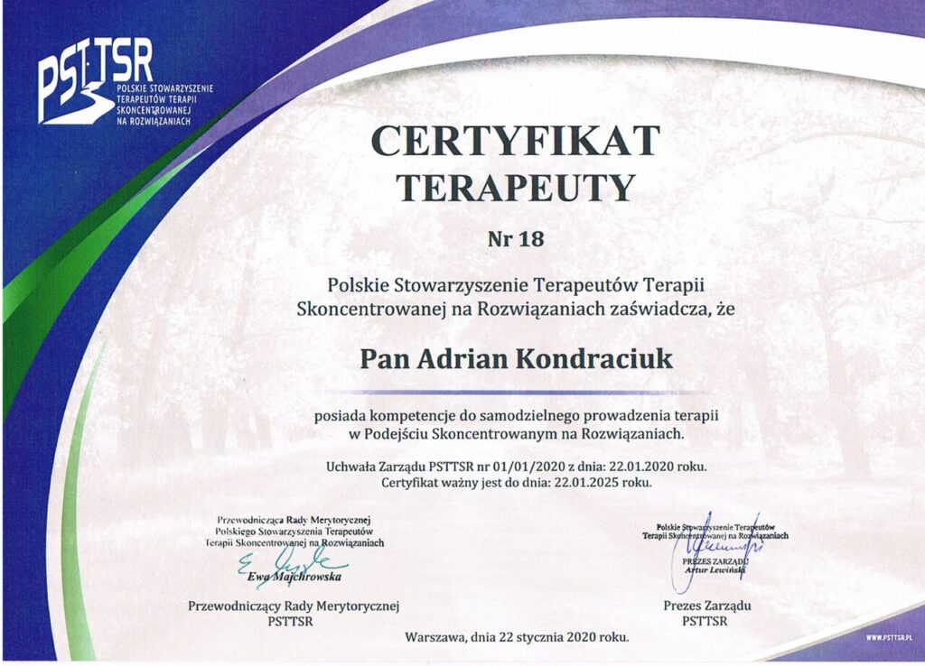 Adrian Kondraciuk_Certyfikat Terapeuty
